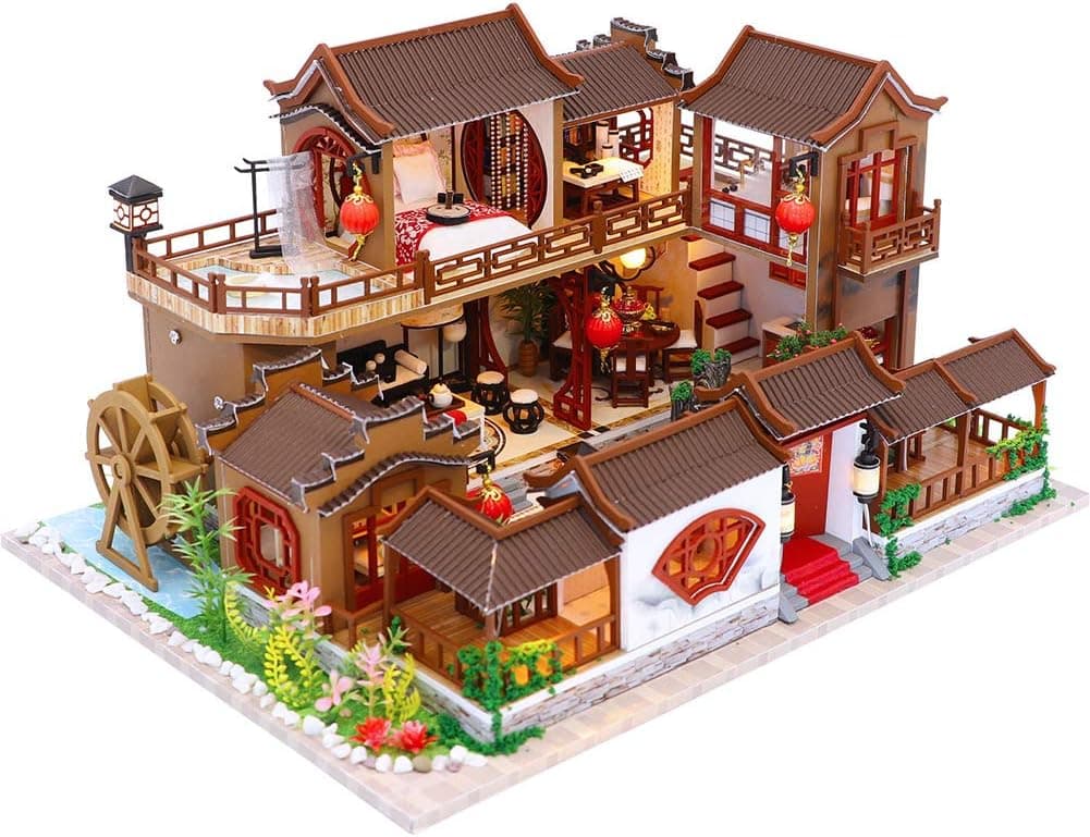 CUTEBEE Dollhouse Miniature with Furniture, DIY Wooden Dollhouse Kit Plus Dust Proof and Music Movement, 1:24 Scale Creative Room Idea L905