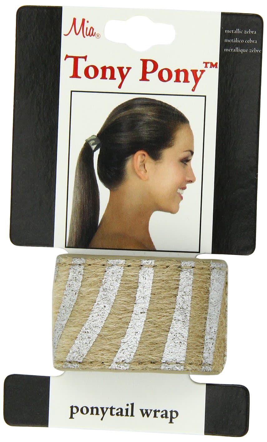 Mia Tony Pony, Ponytail Cuff, Hair Accessory, Elastic Rubber Band, Metallic Zebra Stripe Print, 1 Inch Wide, for Women and Girls 1pc