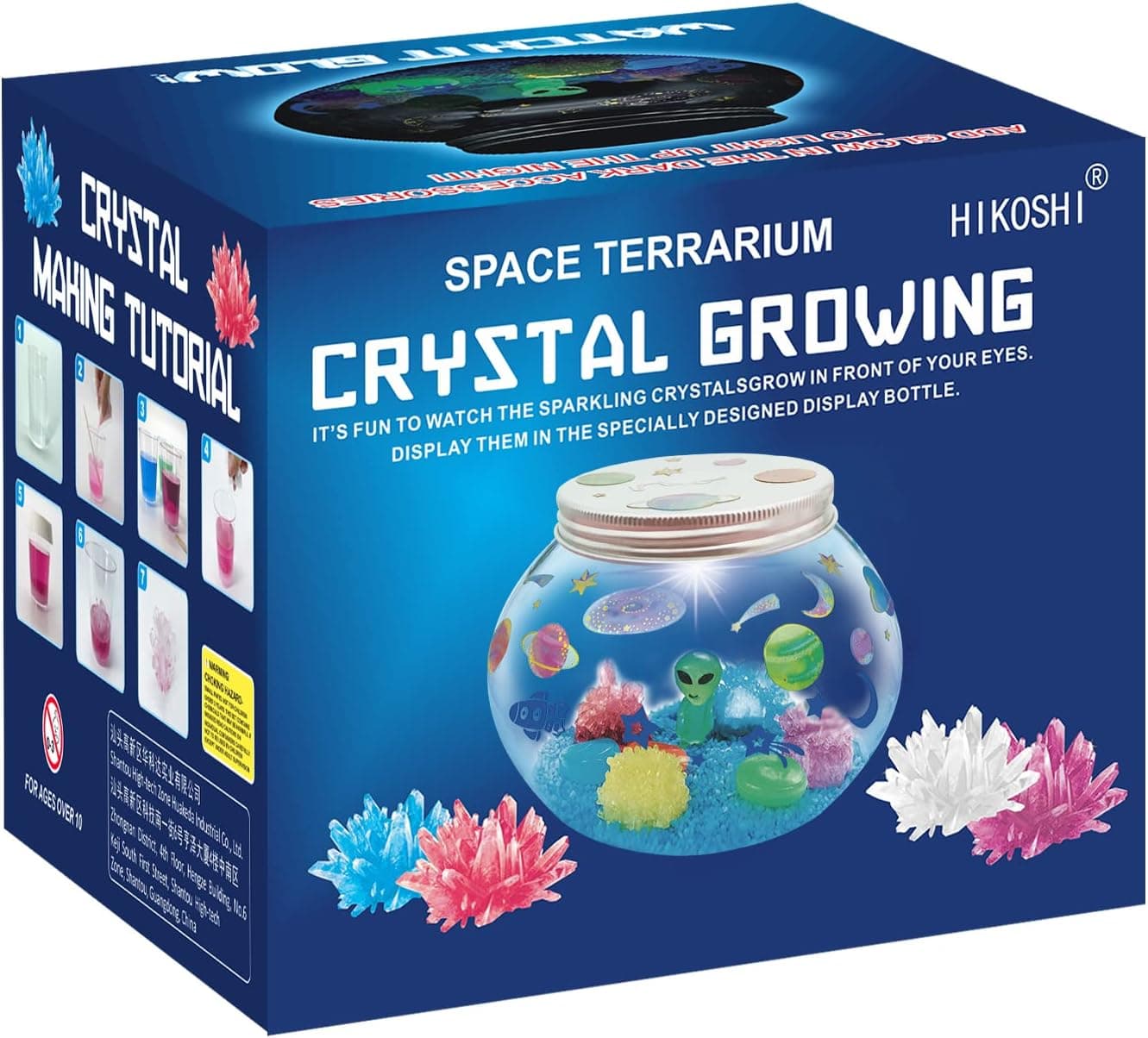Crystal Growing Light-Up Terrarium Kit for Kids - Creativity Crystal Space Light-Up Terrarium DIY Science Kit for Girls & Boys Ages 6 7 8-12 Year Old Kids, Teens, Boys & Girls Gift