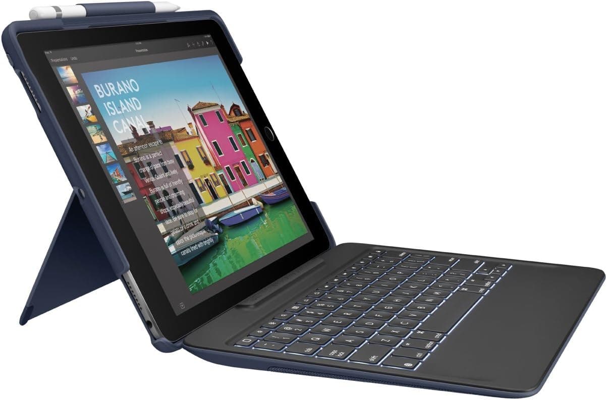 Logitech iPad Pro 10.5 inch Keyboard Case | SLIM COMBO with Detachable, Backlit, Wireless Keyboard and Smart Connector (Blue)