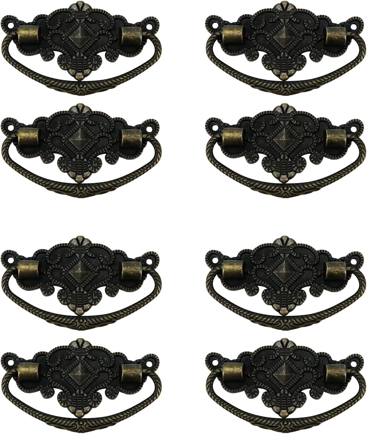 Savagrow 8pcs Vintage Antique Cabinet Bail Pull Handle Bronze Drop Ring Pulls 2.5" Holes Center with Screws