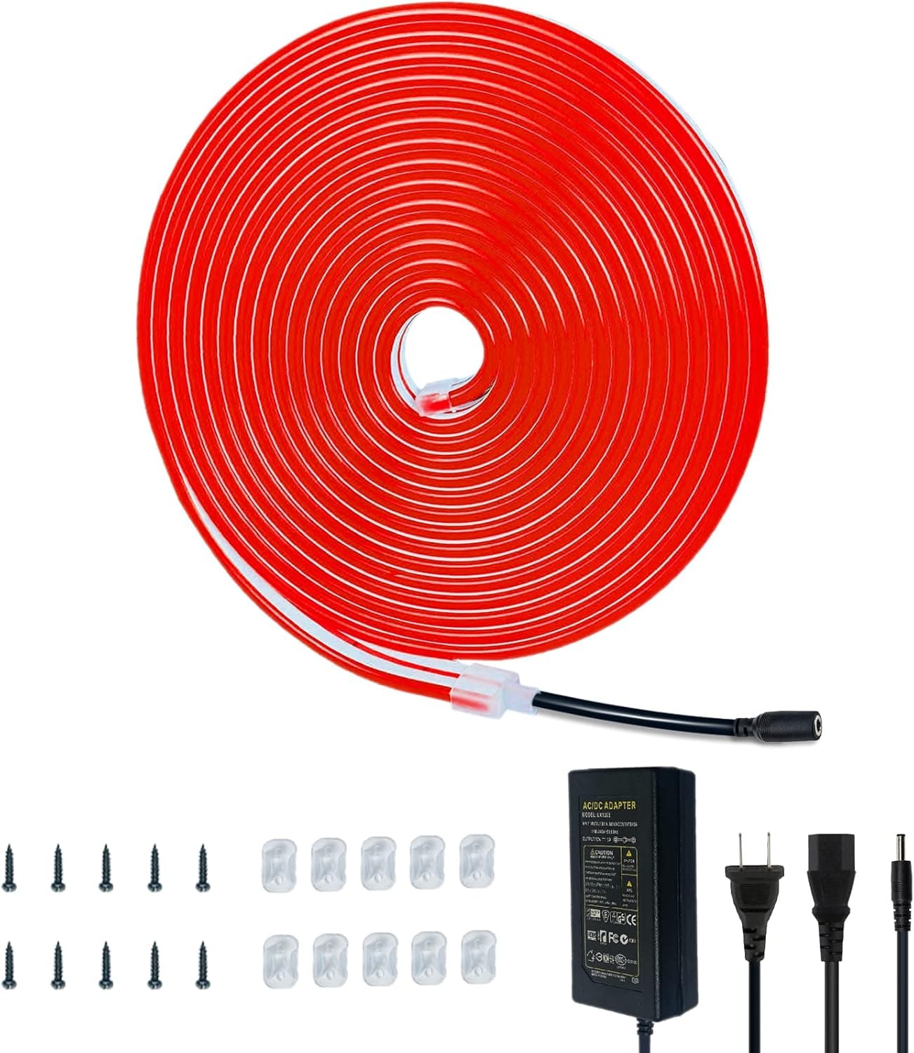 DSJJBLL Flexible Neon Rope Strip Night Light,Outdoor Indoor LED Cut Freedom 16.4FT/Set Power Supply/Clip Included (Red)
