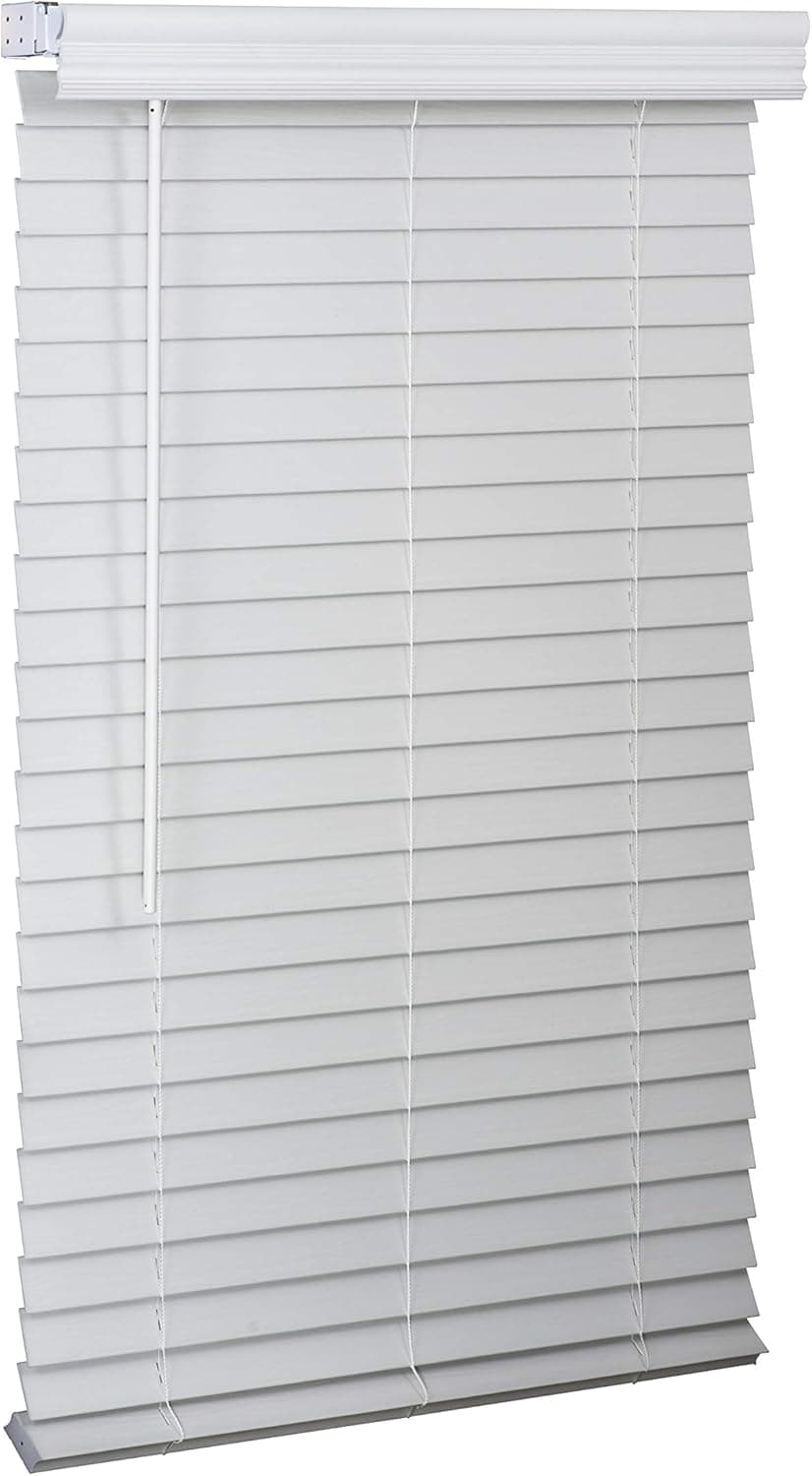 LOTUS & WINDOWARE 2" Faux Wood Blind, 43" W x 60" H, White Wood Grain Textured Finish