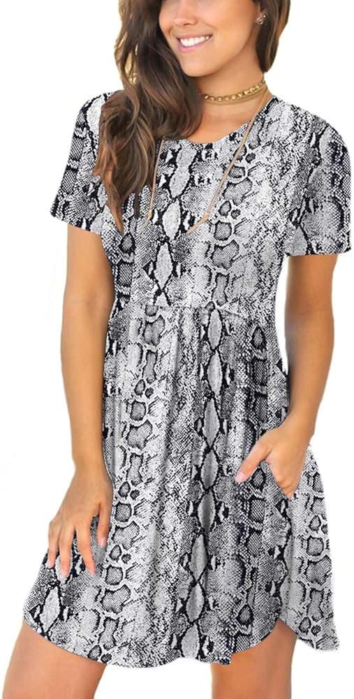 HiMONE Summer Dresses for Women Casual Short Sleeve Mini Sundresses with Pockets Black
