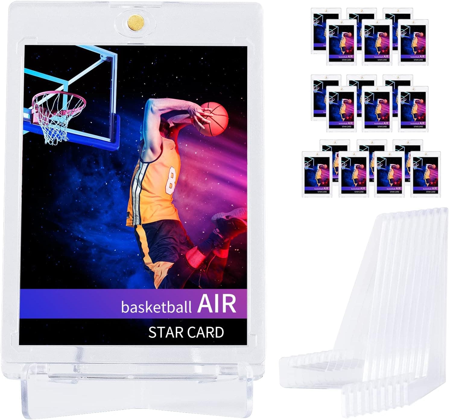 20 Pieces Magnetic Card Holder with 10 Pieces Display Stands Baseball Card Protectors Hard Plastic Ultra Pro One Touch Card Holder 35PT Acrylic Magnetic Card Holders for Trading Football Sport Cards