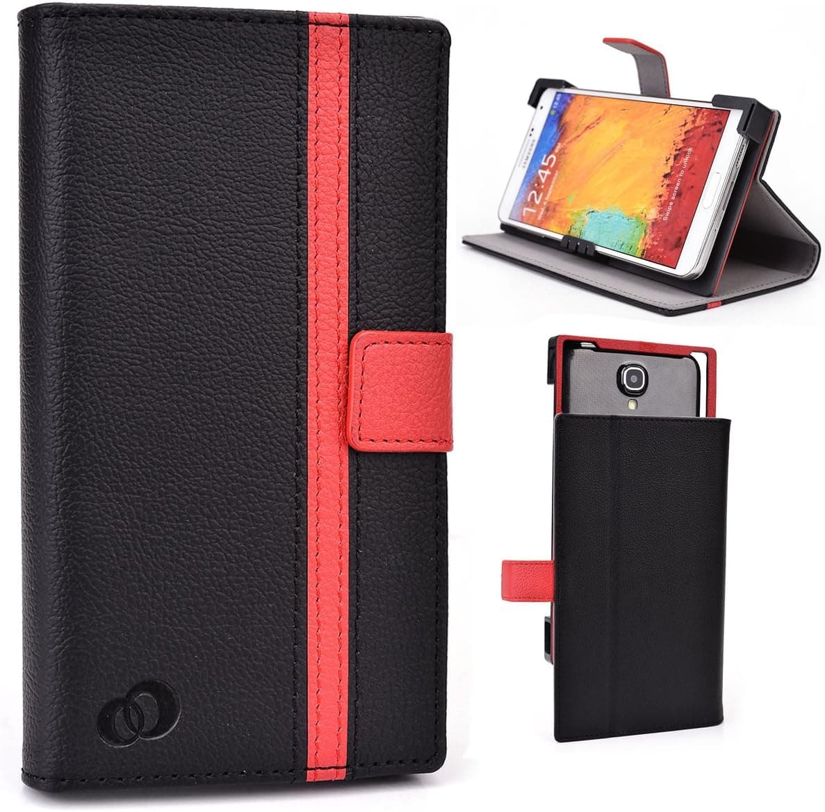 Black/Red Posh Kick X511, Titan Pro/Max HD E550 5.5", Ultra 5.0 LTE, Revel Pro X510, Orion Pro X500 Phone Case | Universal Smartphone Cover With Stand