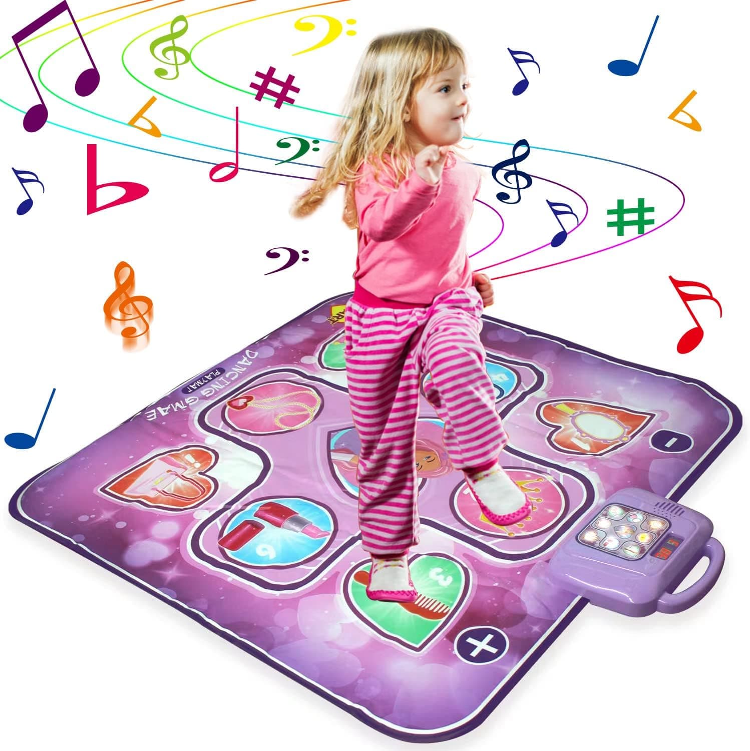Interactive Dance Mat for Kids Dance Mixer Rhythm Step Playmat Musical Challenge Mat Gift Toys for Boys Girls with LED Lights, Adjustable Volume, Built-in Music, 3 Difficulty Levels(42.5"x35.4")