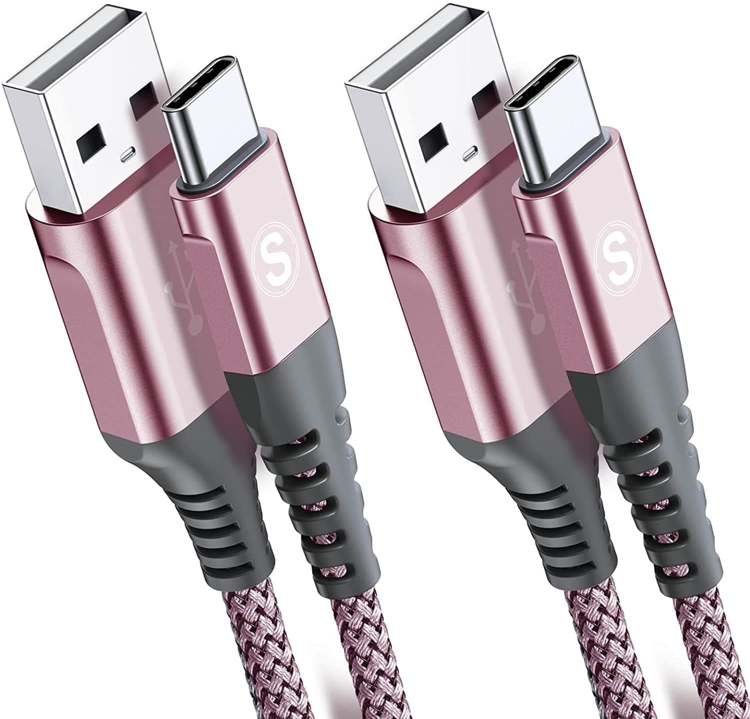 sweguard USB Type C Cable 3.1A Fast Charging [2Pack,10ft+10ft], USB-A to USB-C Charger Nylon Braided Cord for Samsung Galaxy S21 S20 S10 S9 S8 Plus,Note 20 10 9 8 7,A71 A51 A32,LG,Moto,PS5-Pink