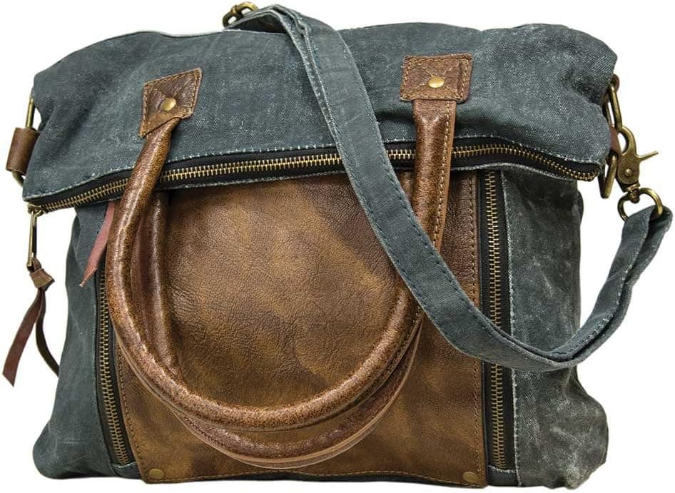 CWI Gifts Convertible Blue & Leather Fold-Over Tote
