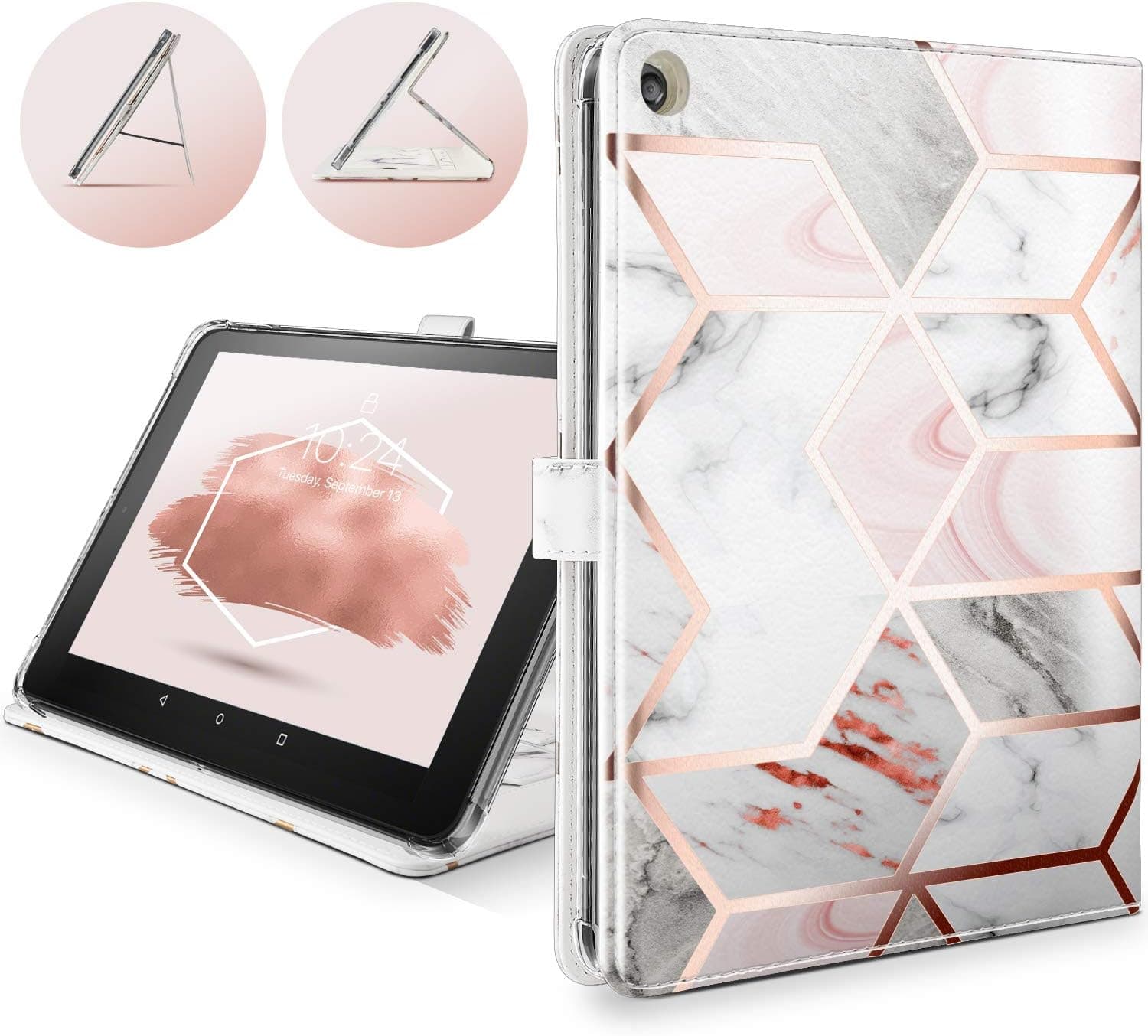 Shields Up for Fire HD 8 Tablet Case, Compatible with 8th/7th Generation, 2018/2017, [NOT Fit HD 8 2020] - [Drop Protection] Leather Cover with [Card Slots] for Kindle Fire HD 8 -Marble