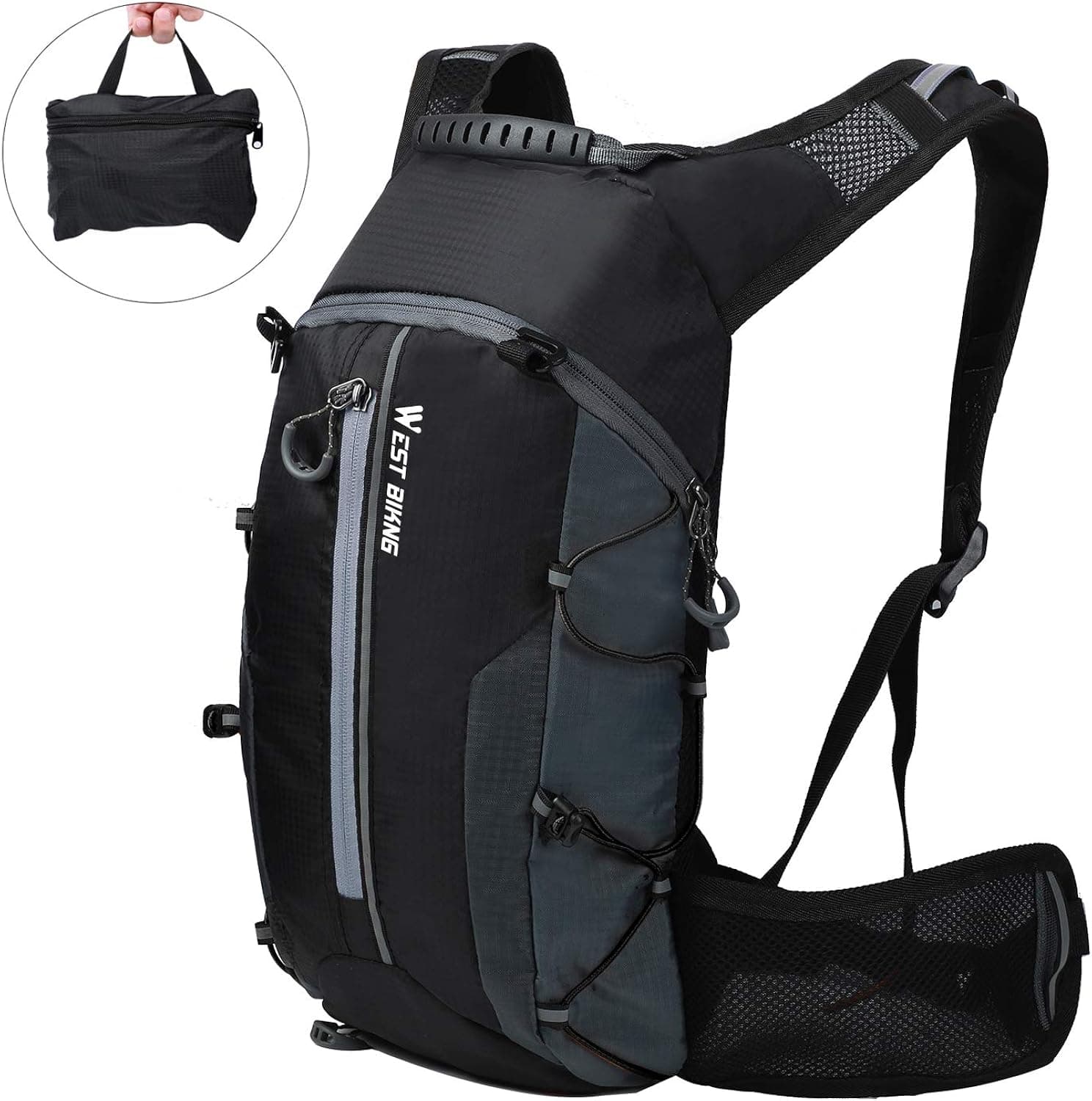 WESTGIRL Cycling Backpack Waterproof, Foldable Bicycle Daypack Hydration Pack with Waist Pocket, Breathable Lightweight for Outdoor Sports Travelling Mountaineering 10L