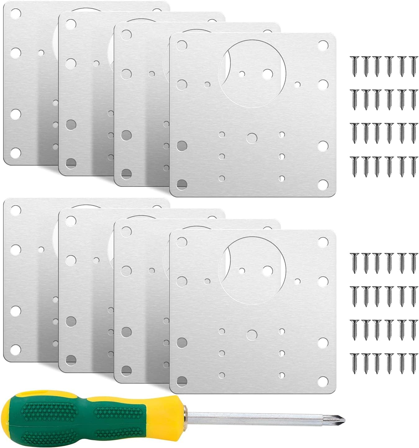 O2 Tech Hinge Repair Plate, 8Pcs Stainless Steel Hinge Side Plate Repair Piece, Bracket Hinge Repair Plate Kit with Screws and Screwdriver for Cabinet Door, Furniture, Shelves (8 Pack)