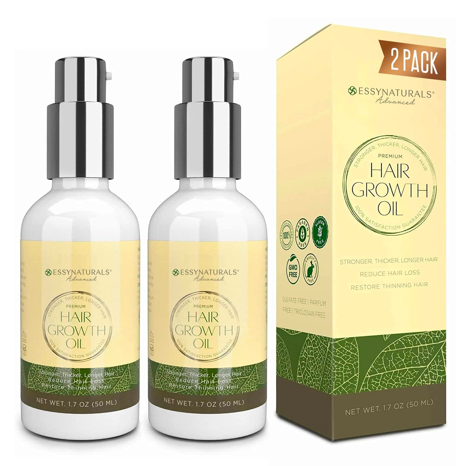 EssyNaturals Hair Growth Oil with Caffeine and Biotin - For Stronger, Thicker, Longer Hair, 1.7 oz (2 Bottles)