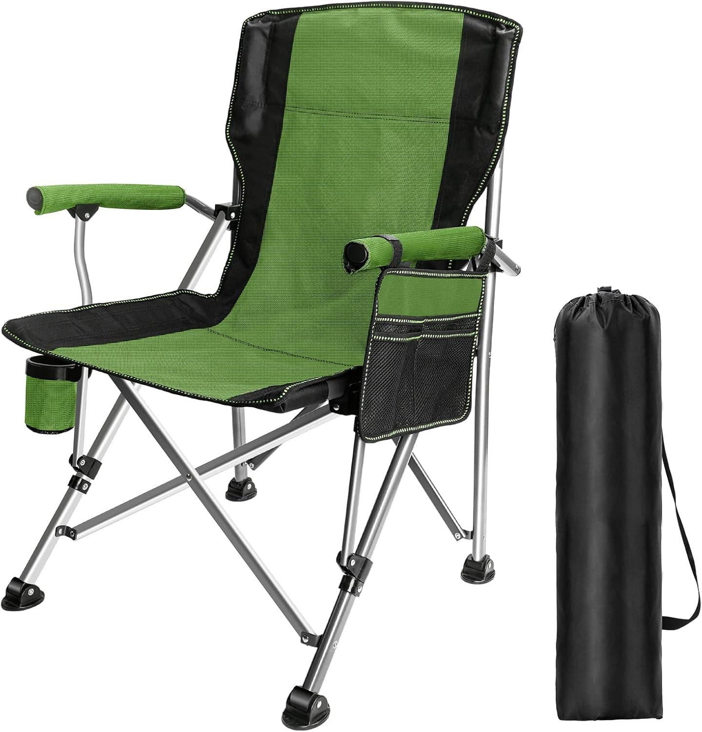 LAMA Folding Camping Chairs for Adults, High Back Directors Chair with Arm Rest, Heavy Duty 330 LBS Capacity Outdoor Camp Chair with Cup Holder&Portable Carrying Bag for Camping Hiking Sports, Green