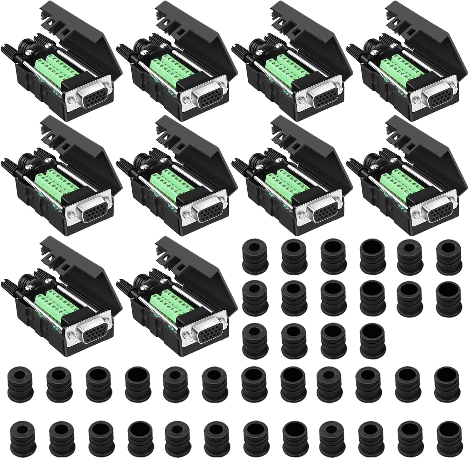ANMBEST 10PCS VGA Solderless Quick Connector 3+9 DB15 3 Row Serial Plug to 15-pin Port Terminal Female Adapter Breakout Board Compatible with VGA 3+7/3+6/3+4/3+2