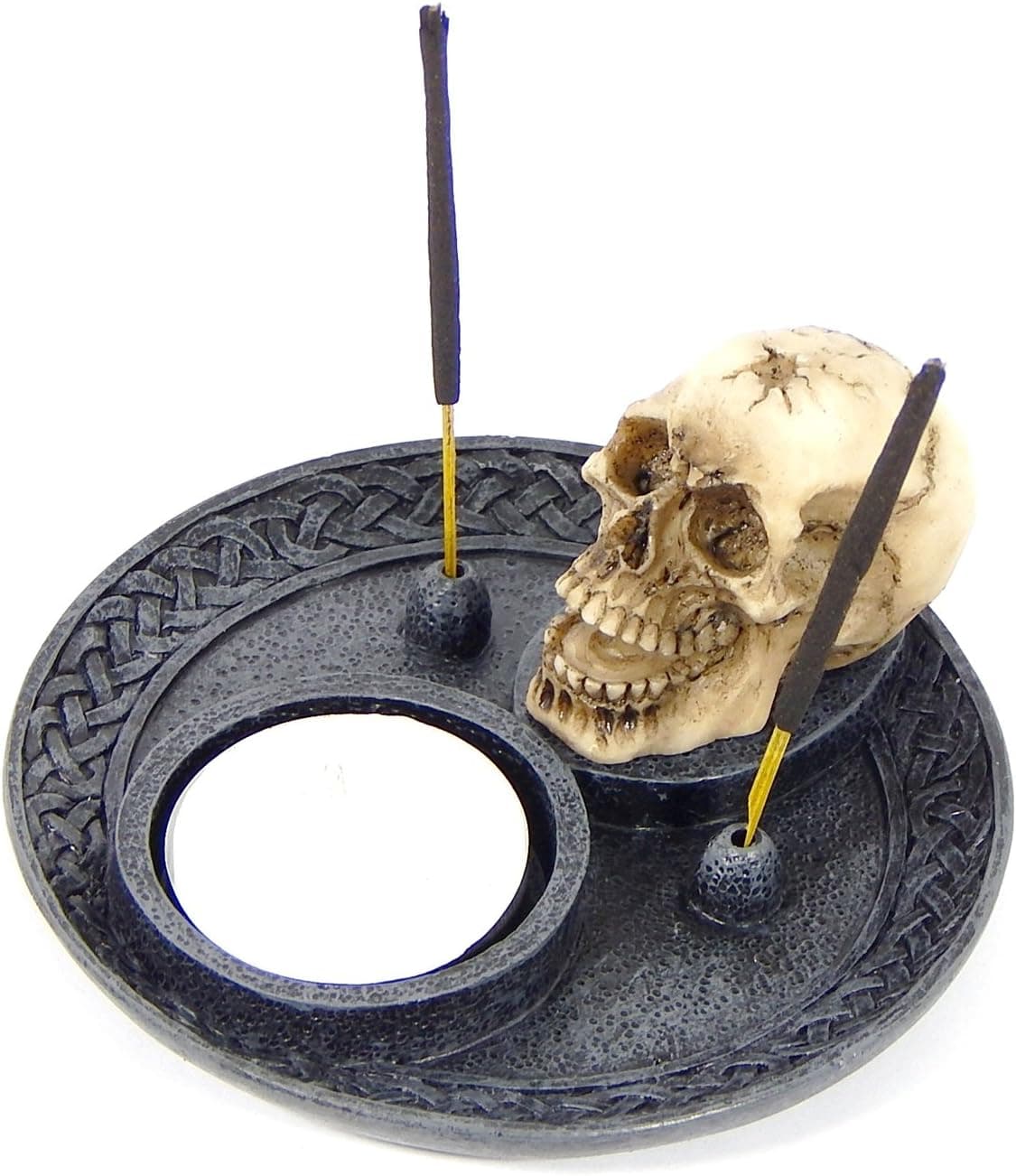 Skull Incense Burner and Votive T-Light Candle Holder Meditation Figurine