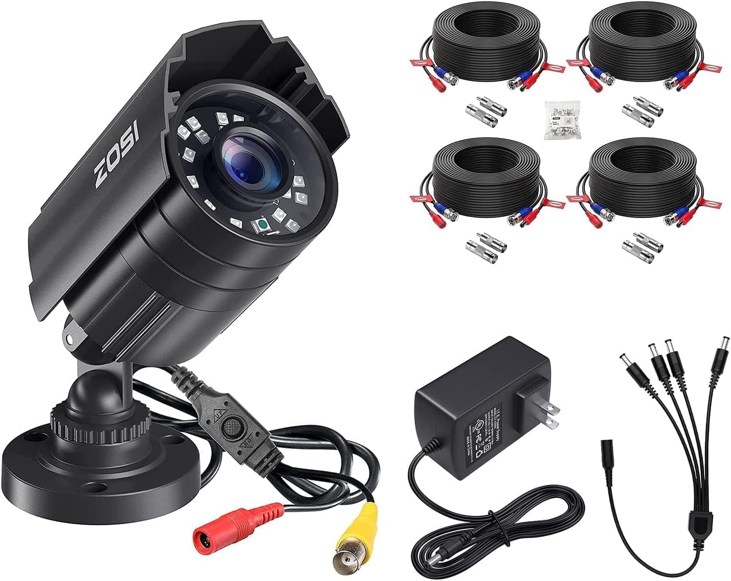 ZOSI 1080P HD 4-in-1 TVI/CVI/AHD/960H CVBS CCTV Camera, 4 Pack 100ft All-in-One Video Power Cables, Power Supply Adapter, 4-Way Power Splitter Cable for Home Security Camera Surveillance System