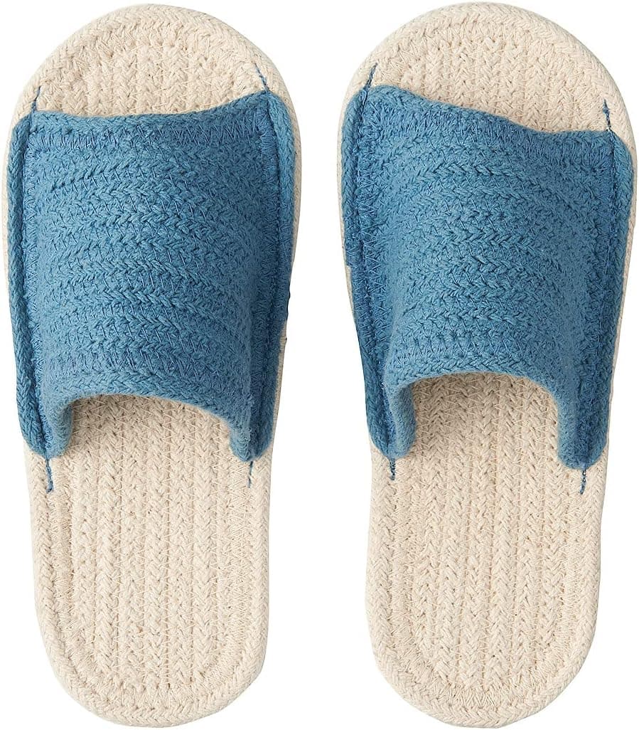 Muji Indian Cotton Open Toe Room Sandals - Large (Ecru/Blue)