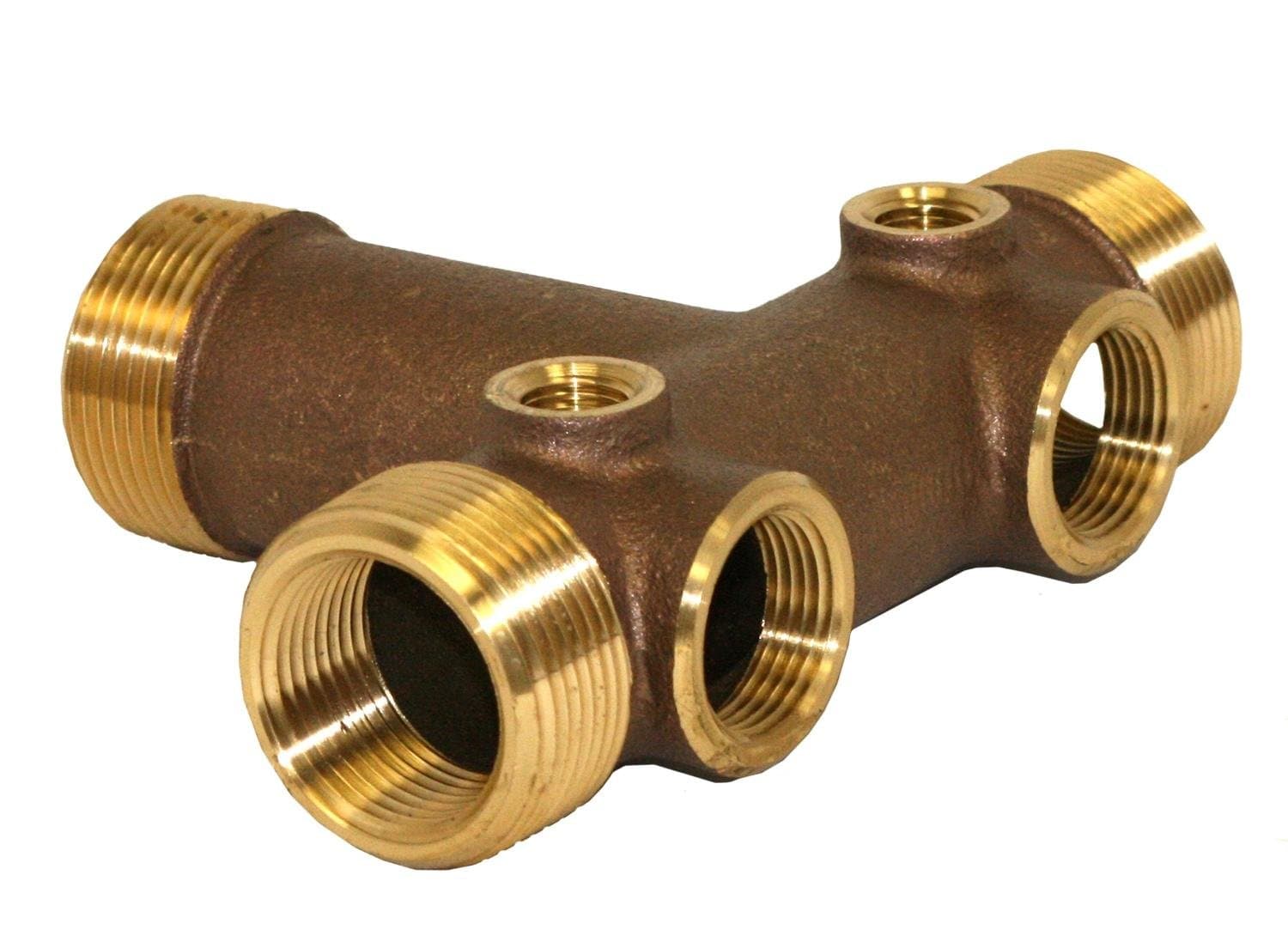 Merrill MFG BATNL1252 1-1/4" All Cast No Lead Brass Tank Tee, Lateral Connections 1-1/4" MIP and 1" FIP, (2) 3/4" Drain Holes, 4" Length, 1.25"