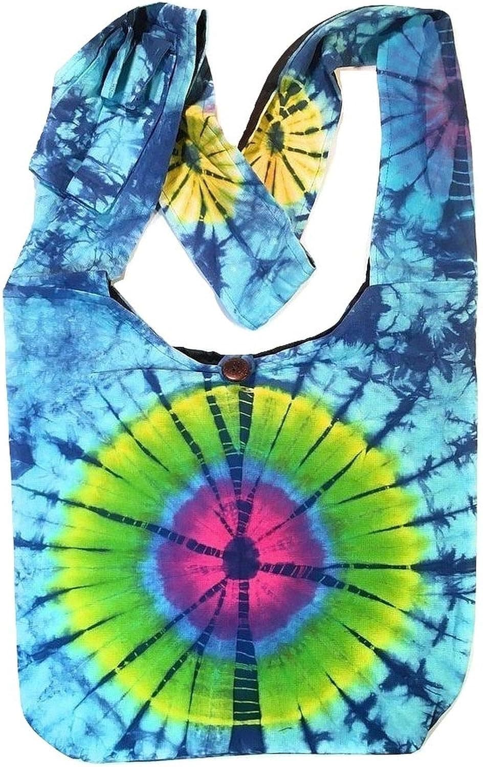 Tie Dye Cross Body Shoulder Hippie Handbag Purse in Blue Large