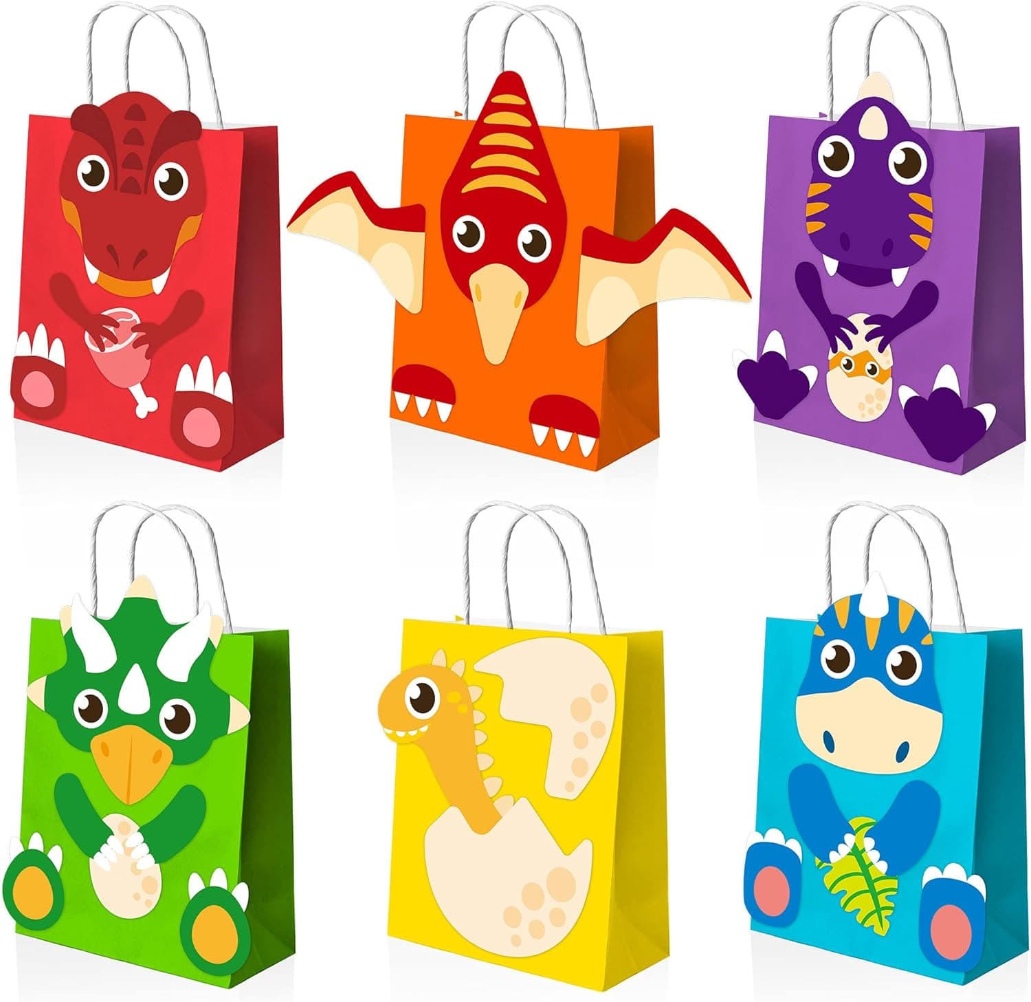 Mocoosy 18 Pack Dinosaur Party Favor Bags with Handles - Dinosaur Gift Bags for Kids Birthday, Dino Goodie Candy Treat Bags for Boys Girls Dinosaur Birthday Party Supplies Rainbow Colors