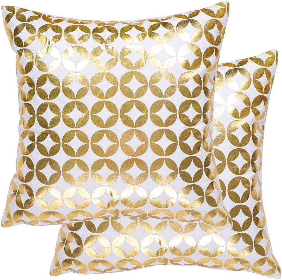 uxcell Bronzing Home Pillowcase 18x18 Inch Decorative Cushion Pillow Cover Couch Gold Print Throw Pillow Covers Set of 2, Circle Print
