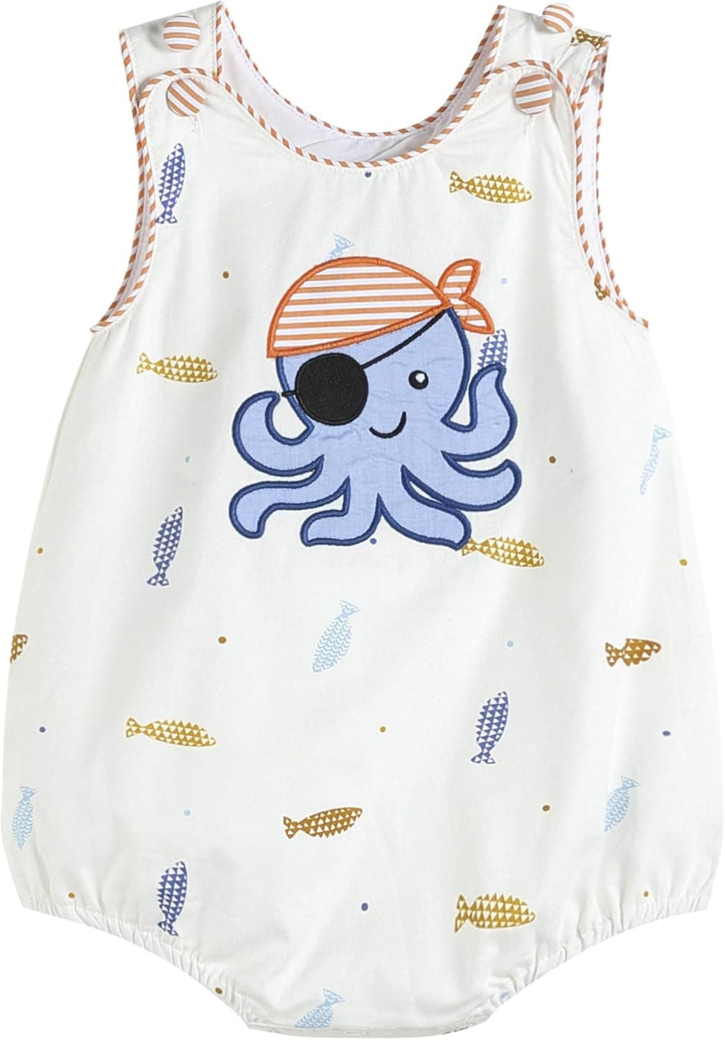 Lil cactus Baby & Toddler Boys Embroidered One-Piece Bubble Romper, White Octopus, 6-12 Months
