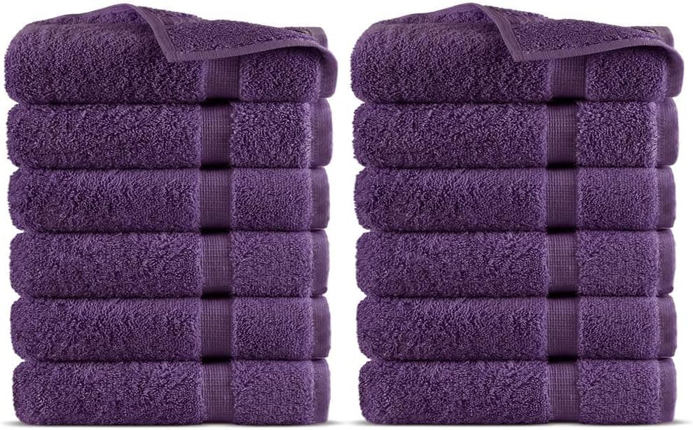Indulge Linen 100% Turkish Cotton Towel Set (Plum, Washcloths - Set of 12)
