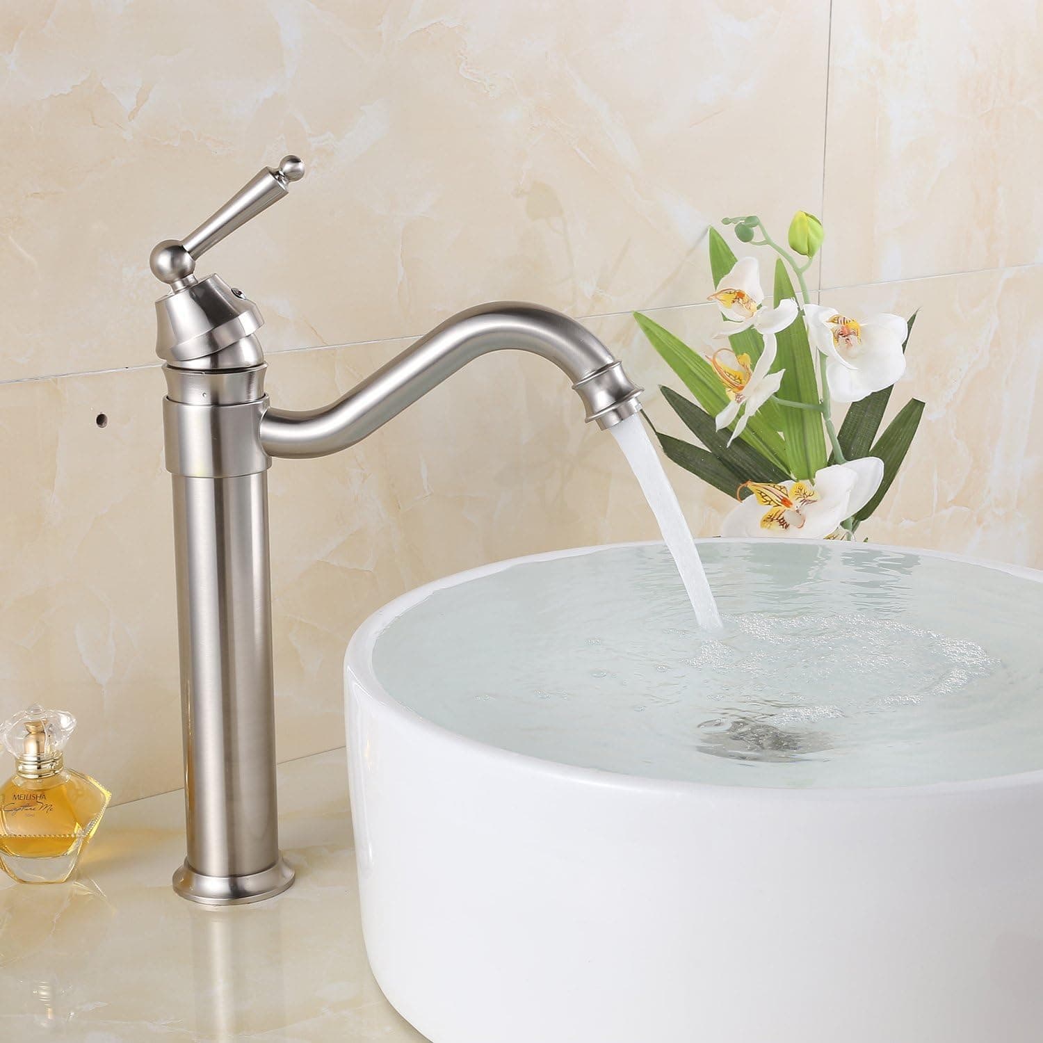 ELLO&ALLO 12.99" Single Handle Bathroom Faucet Lavatory Faucet Basin Vanity Sink Faucet 360 Rotatable with One Hole Mixer Tap Wave Design, Brushed Nickel