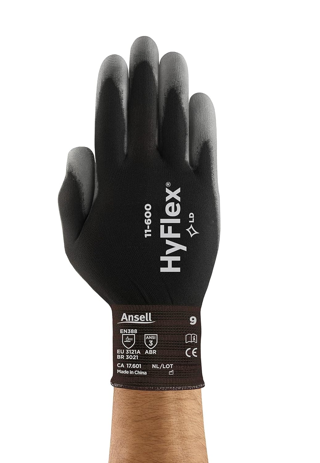 Ansell Hyflex 11-600 Work Gloves for Men and Women, Nylon, Extra-thin for High-Dexterity, Multi-purpose, Mechanics, Automotive, Industrial or Home-improvement field, Black, 12 Pairs