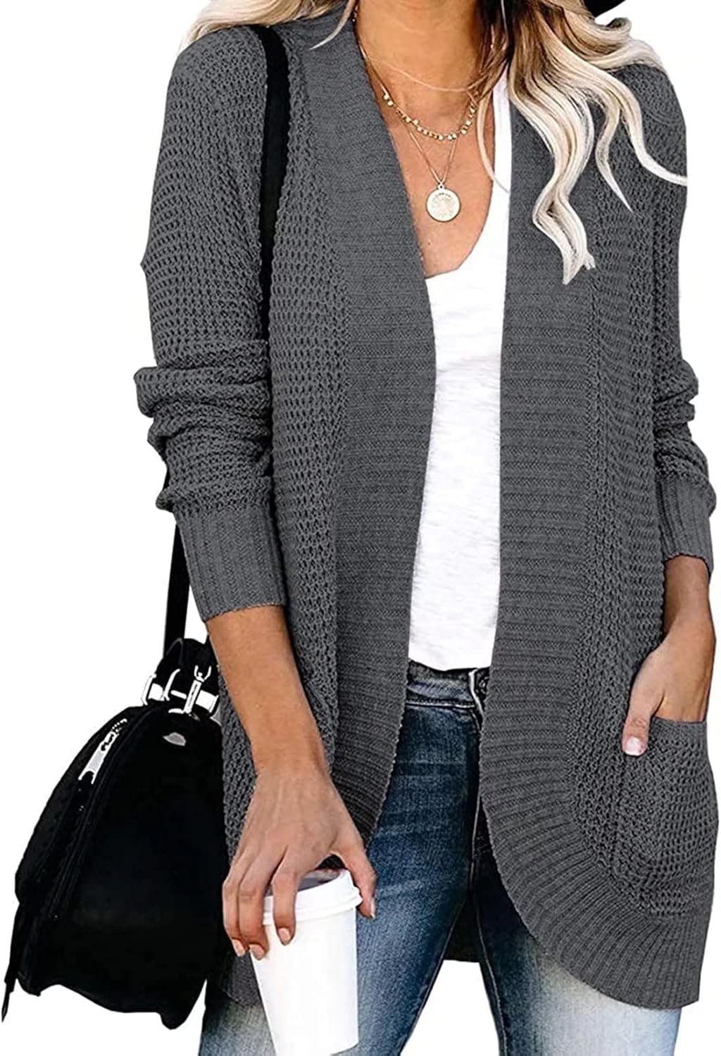 SPESLOOK Women's Long Sleeve Open Front Cardigan Sweater Lightweight Soft Knit Outerwear Tops