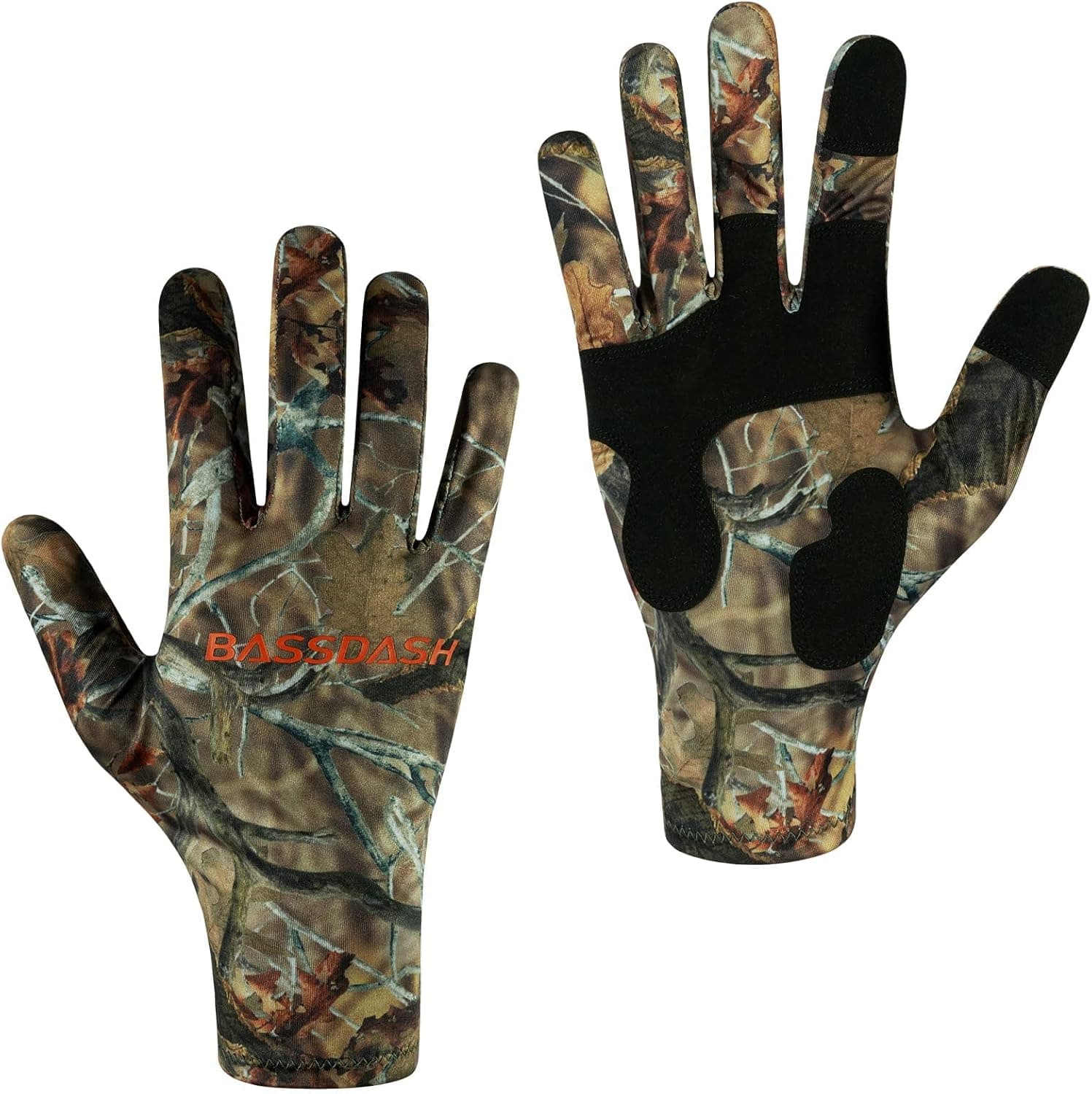 BASSDASH Men’s Camo Hunting Gloves UPF 50+ Lightweight Touchscreen Gloves for Warm Weather Fishing Hiking Outdoor Activities HG01M