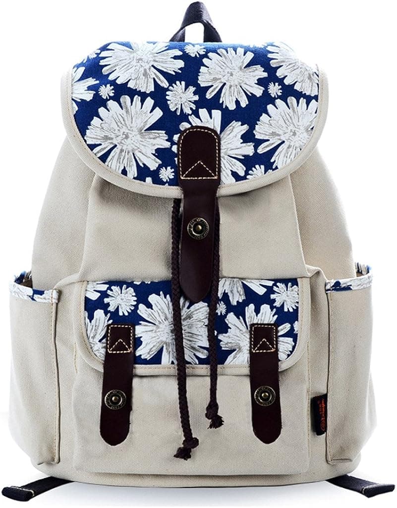 DouGuYan Women Floral Print Casual Canvas Backpack Rucksack Cute School Backpack