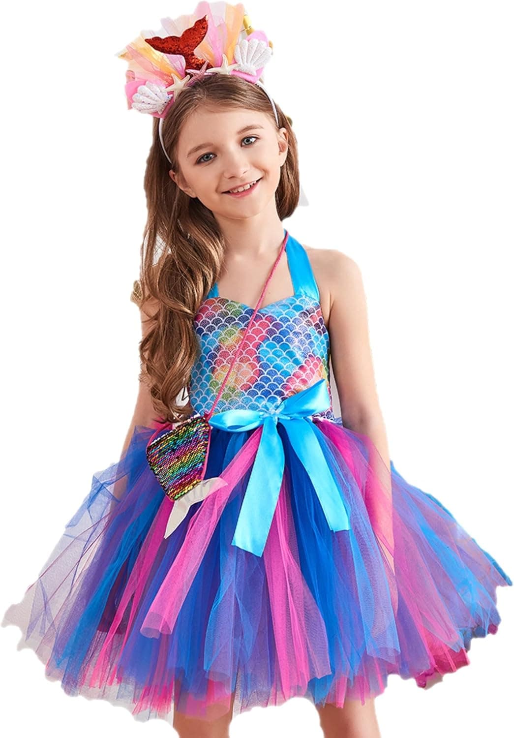 Yoriko Girls Mermaid Costume Outfit Pageant Princess Tutu Party Dress with Headband