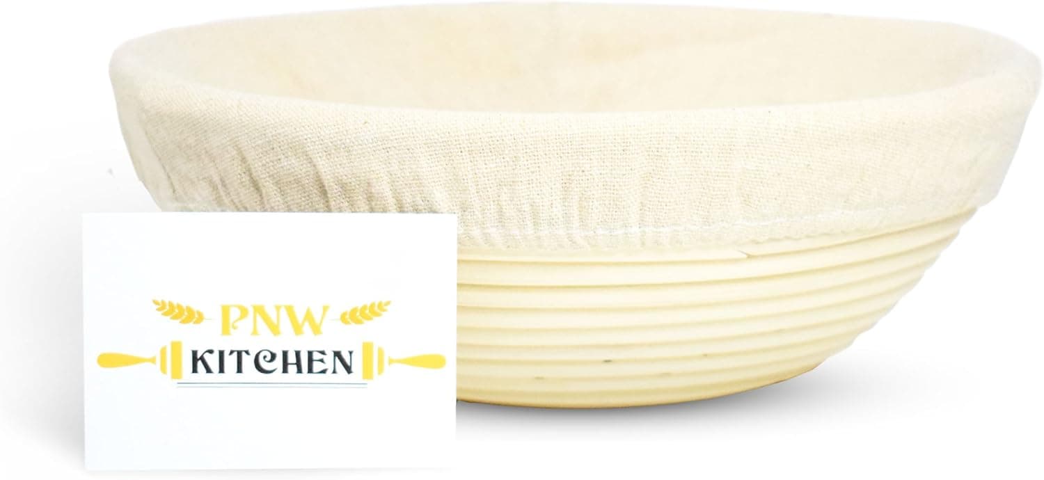 Banneton Proofing Basket for Bread Rising – 10” Large Proofing Basket Bowl for Starter Sourdough, Extra Sticky Dough | Comes with Linen Cloth Liner | Easy Kit Tools + Accessories for Bread Making
