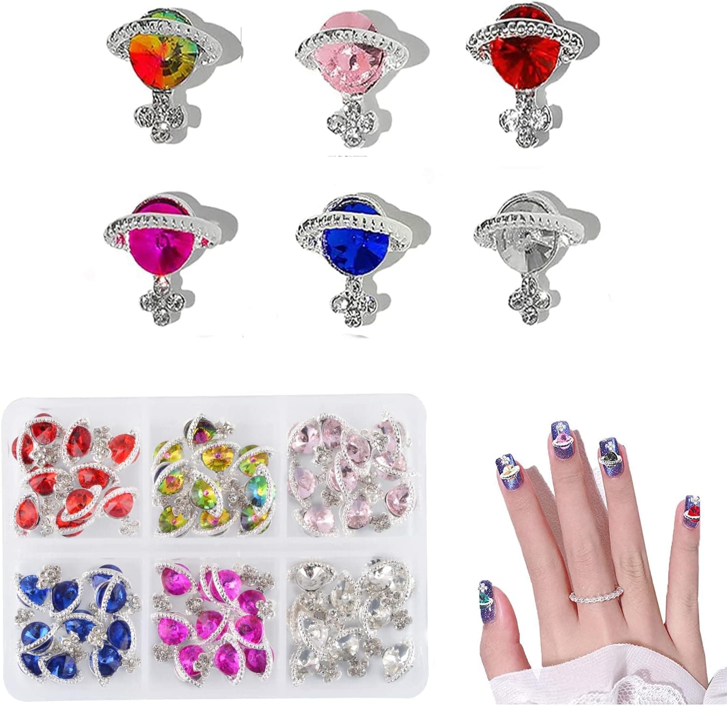 WEILUSI 3D Nail Art Charms Rhinestones-60pcs Glitters Design Alloy Crystals Diamond Nail Studs Luxury Nail Accessories Gems for Girls Nail Art DIY Crafts Decoration