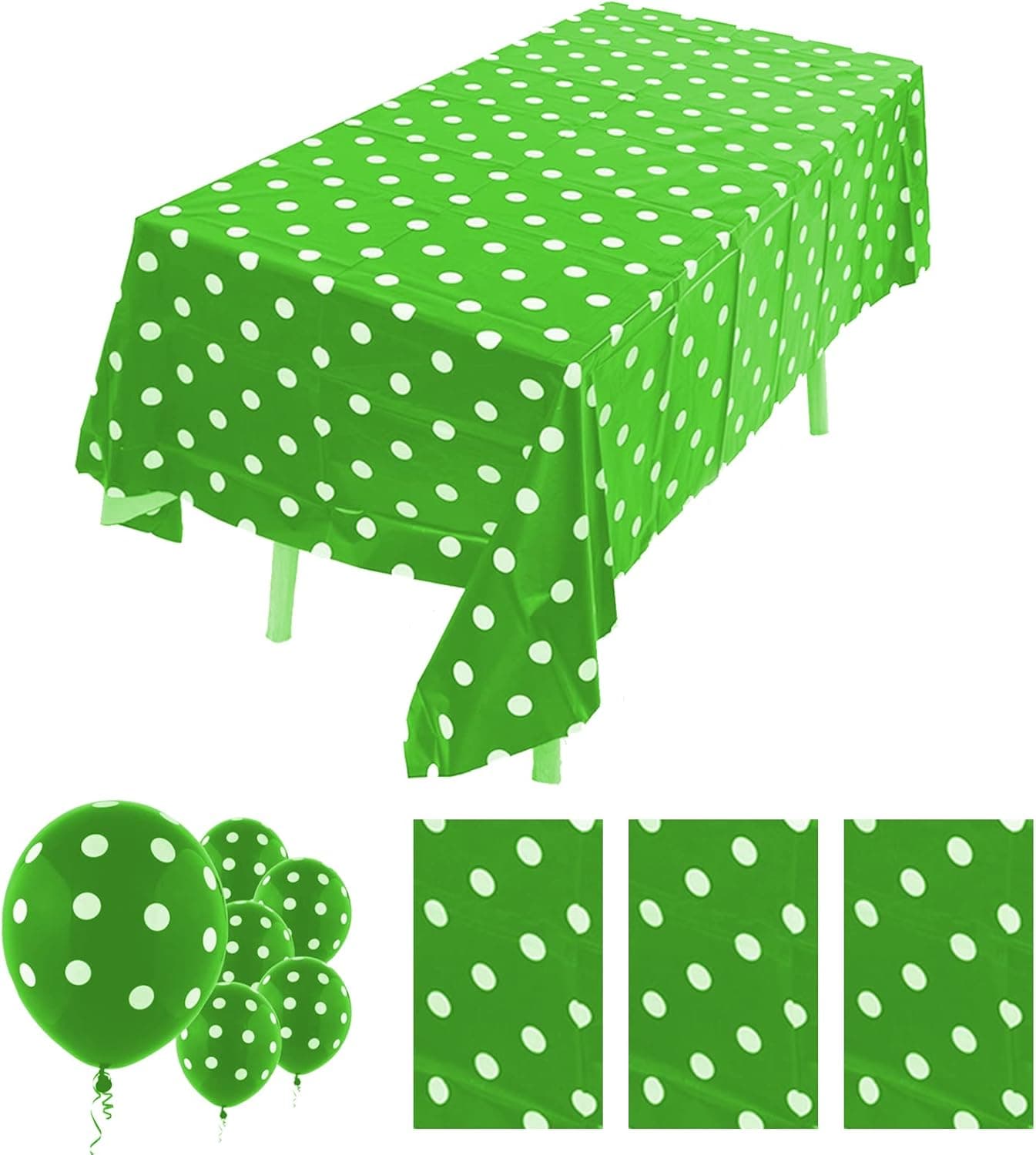 ZJDHPTY Table Cloth, 3pack Tablecloths for Rectangle Tables, Green Polka Dot Plastic Table Cloths for Parties Disposable, Easy to Clean, Size 54x108 Inch (Green+White dots)