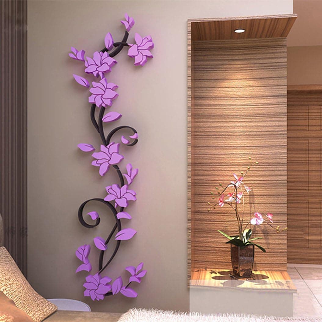 Acamifashion 3D Romantic Flower Acrylic Wall Sticker Removable Decoration-Purple