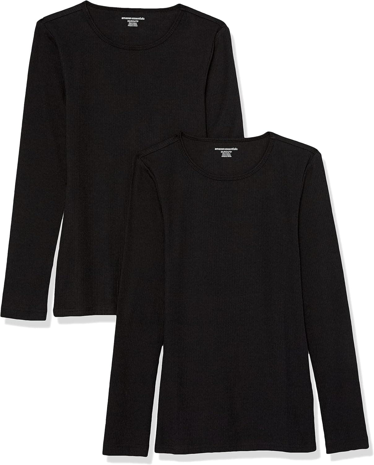 Amazon Essentials Women's Slim-Fit Layering Long Sleeve Knit Rib Crew Neck, Pack of 2