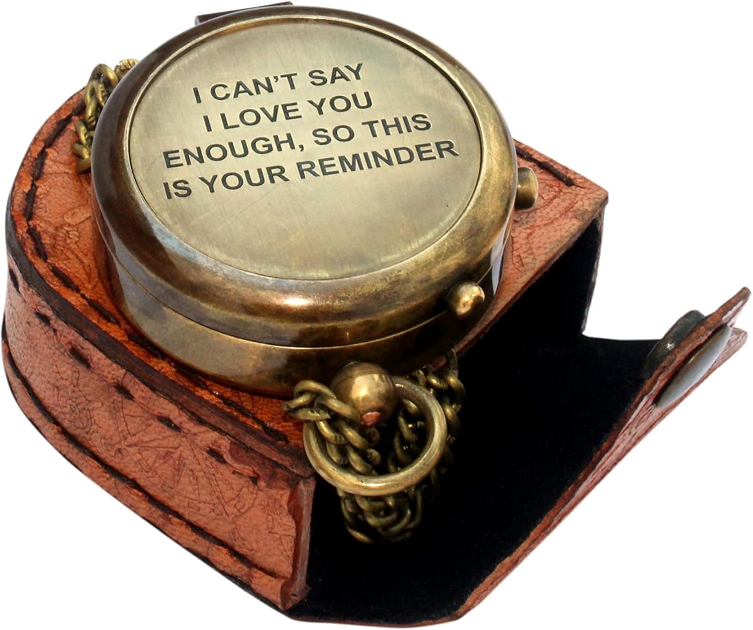 MARINE ART HANDICRAFTS “ I Can't say I Love You Enough ”, Camping Compass Engraved with Gift Compass. C-3138