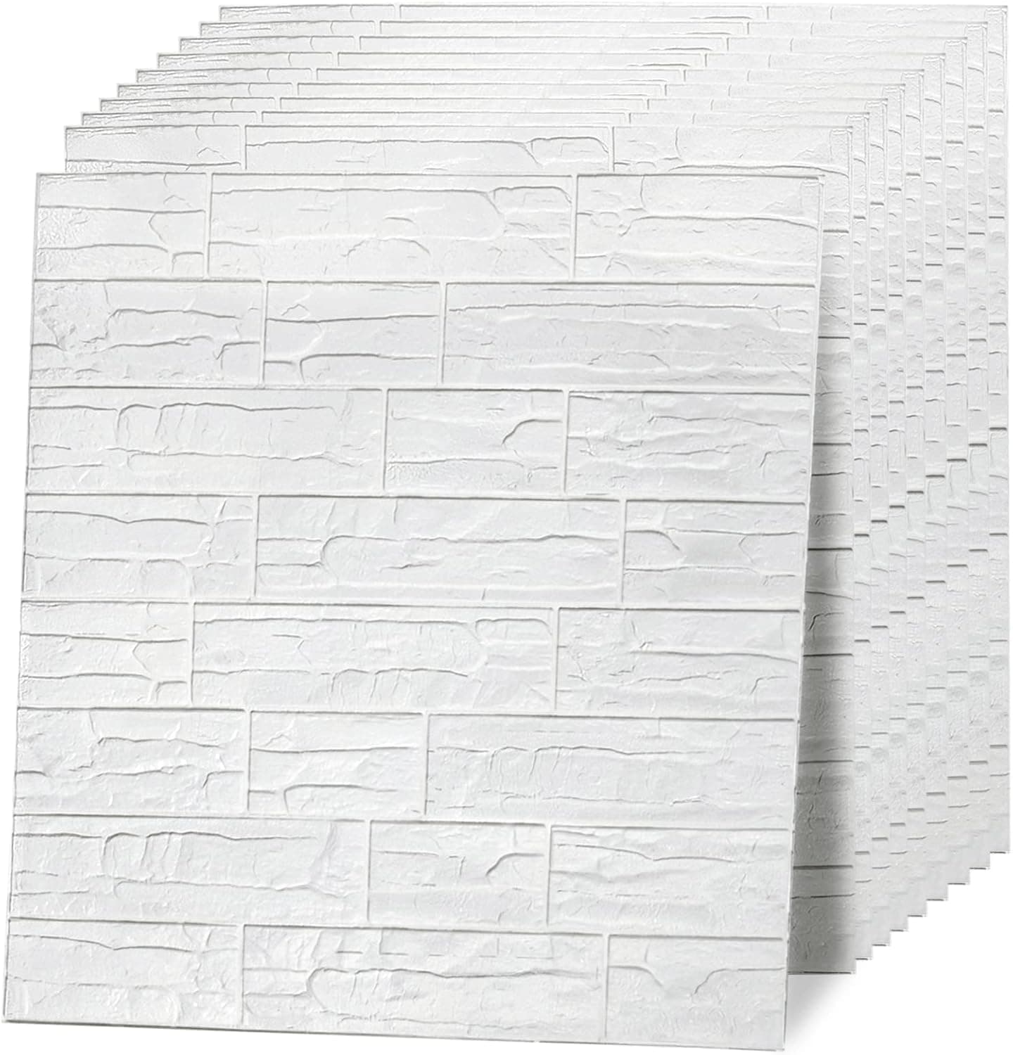 WASAIT 3D Wall Panels Peel and Stick Wave Large Faux Brick Wallpaper Self Adhesive Wall Panel for Interior Wall Decor Panels Living Room Bedroom Decorative Wall Panel (10PCS, White - Granite)
