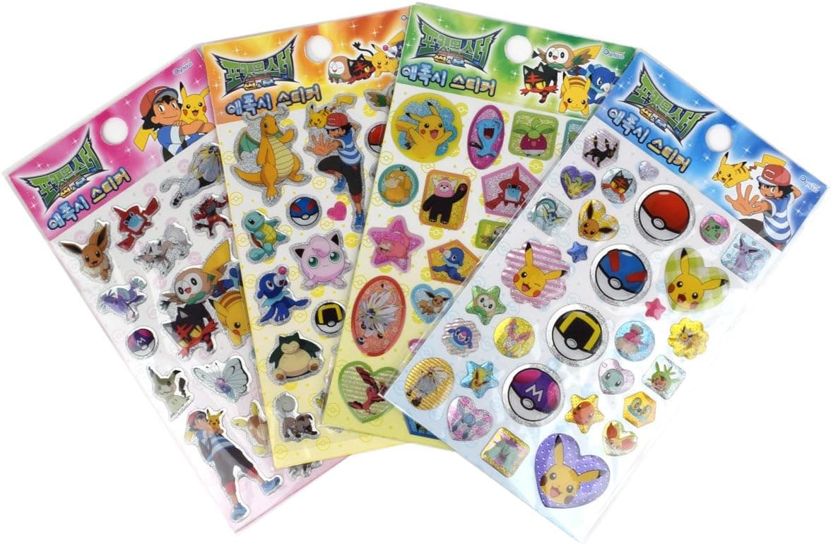 Poketmonster Sun & Moon Epoxy Sticker Sheets (4 pack) for Kids Decor Sticker