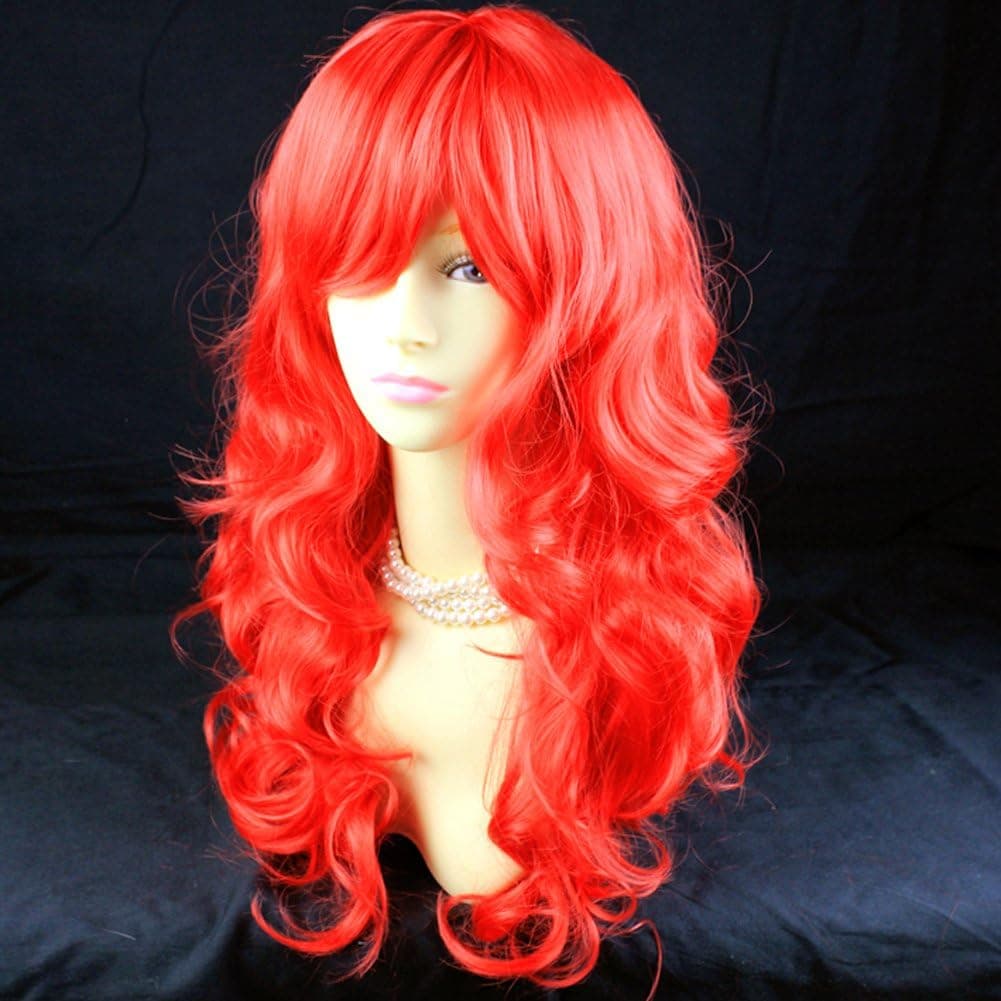 Animation Fire Red Long Wavy Cosplay Theater Clubing Skin top Ladies Wig