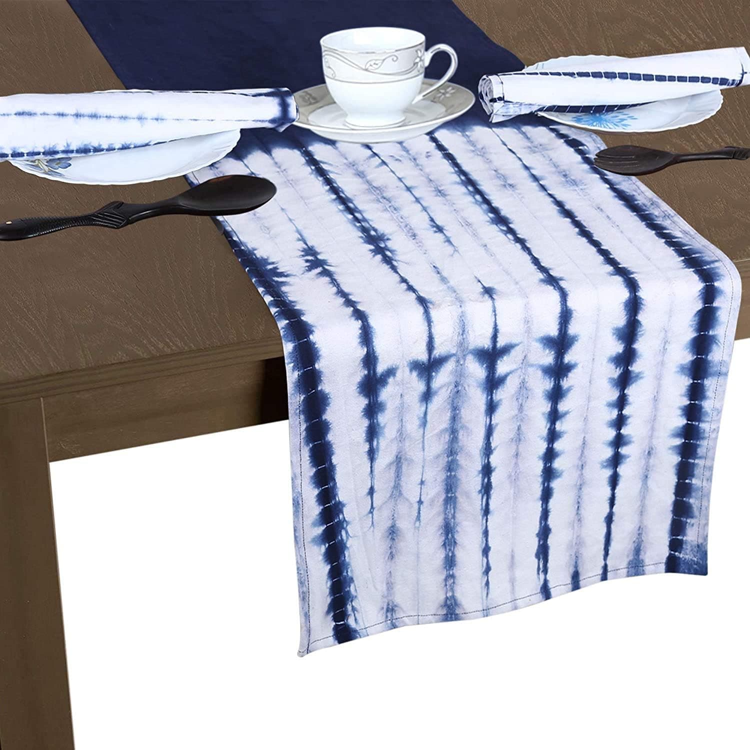 RAJRANG BRINGING RAJASTHAN TO YOU Shibori Fabric Indigo Blue Dye Boho Table Runner - Indian Cotton Tablecloth Decoration for Party, Wedding, Baby Shower, Birthday Celebration 14 x 72 Inches