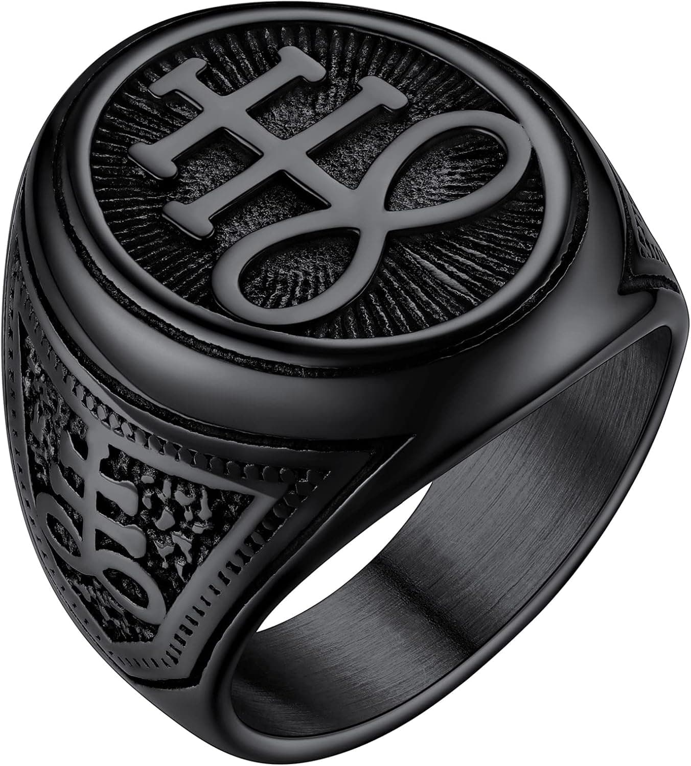 FaithHeart Satan Leviathan Cross Rings for Men Statinless Steel Satanic Church Jewelry Biker Rings Personalized Customizable