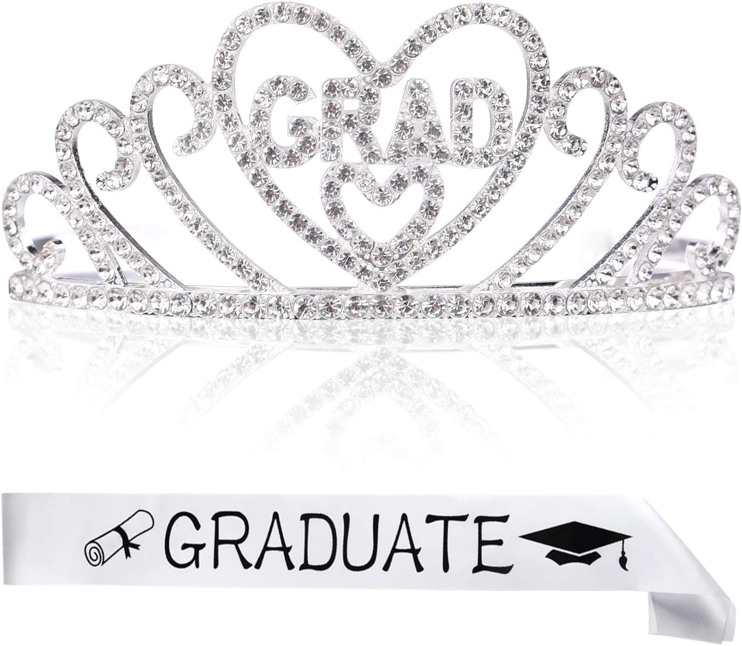 FEPITO 1Pcs Graduation Princess Grad Tiara and 1pcs Graduated Sash for Grad Party Gift Idea Graduation Party Decorations