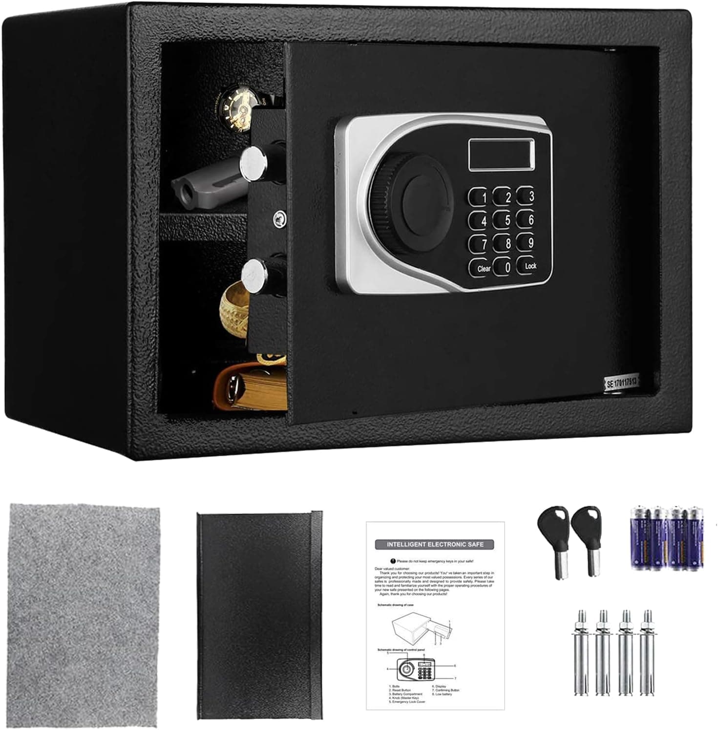 FUNSAILLE Security Safe, 0.57 Cubic Feet Safe with Keypad, Fireproof Electronic Digital Safe Box for Home Hotel Jewelry Safe Box Solid Alloy Steel 2 Keys 13.7'' x 9.8'' x 9.8''