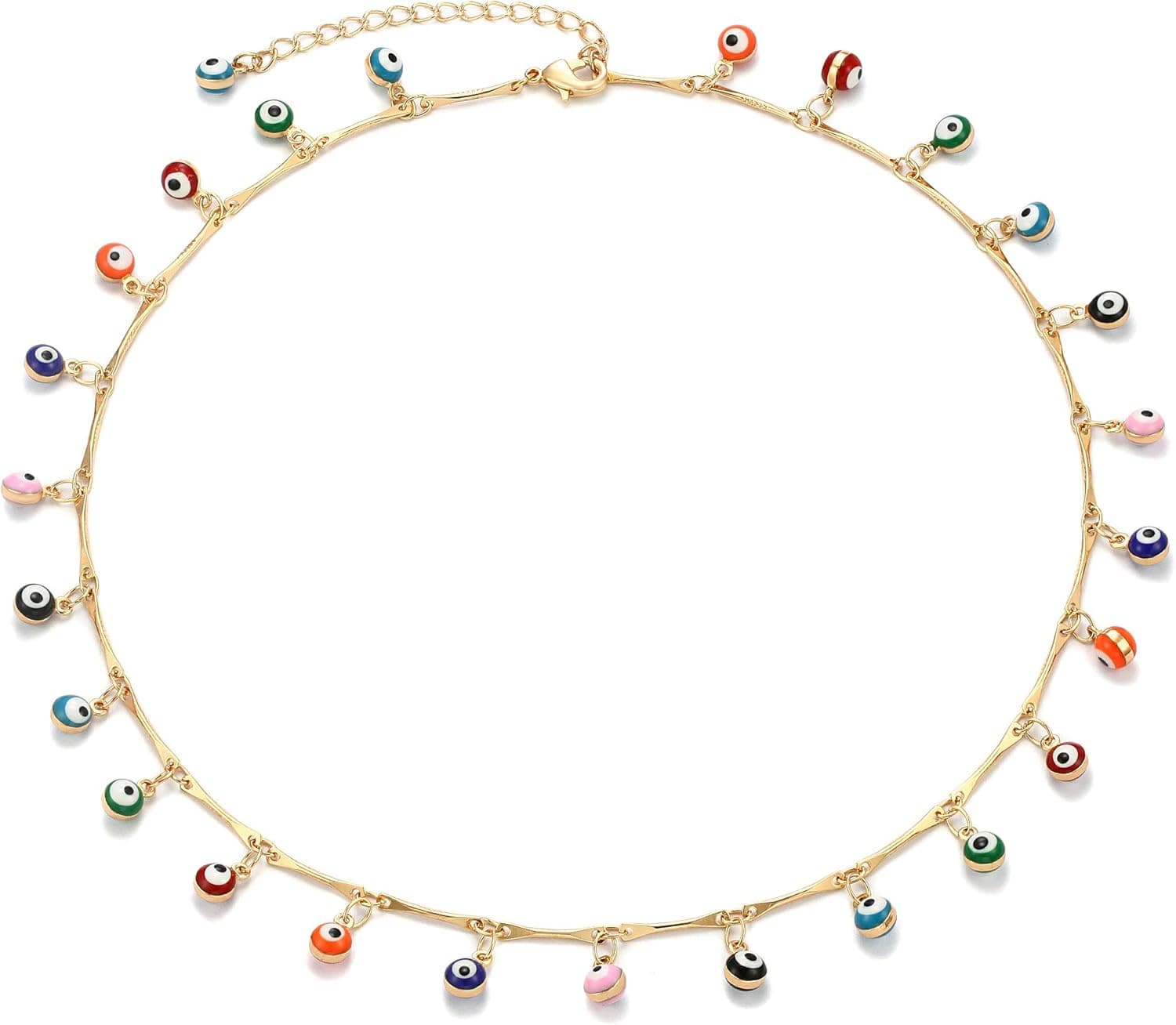 MEVECCO Dainty Evil Eye Protection Necklace,14K Gold Plated Cute Delicate Handmade Tiny Bead Necklace for Women