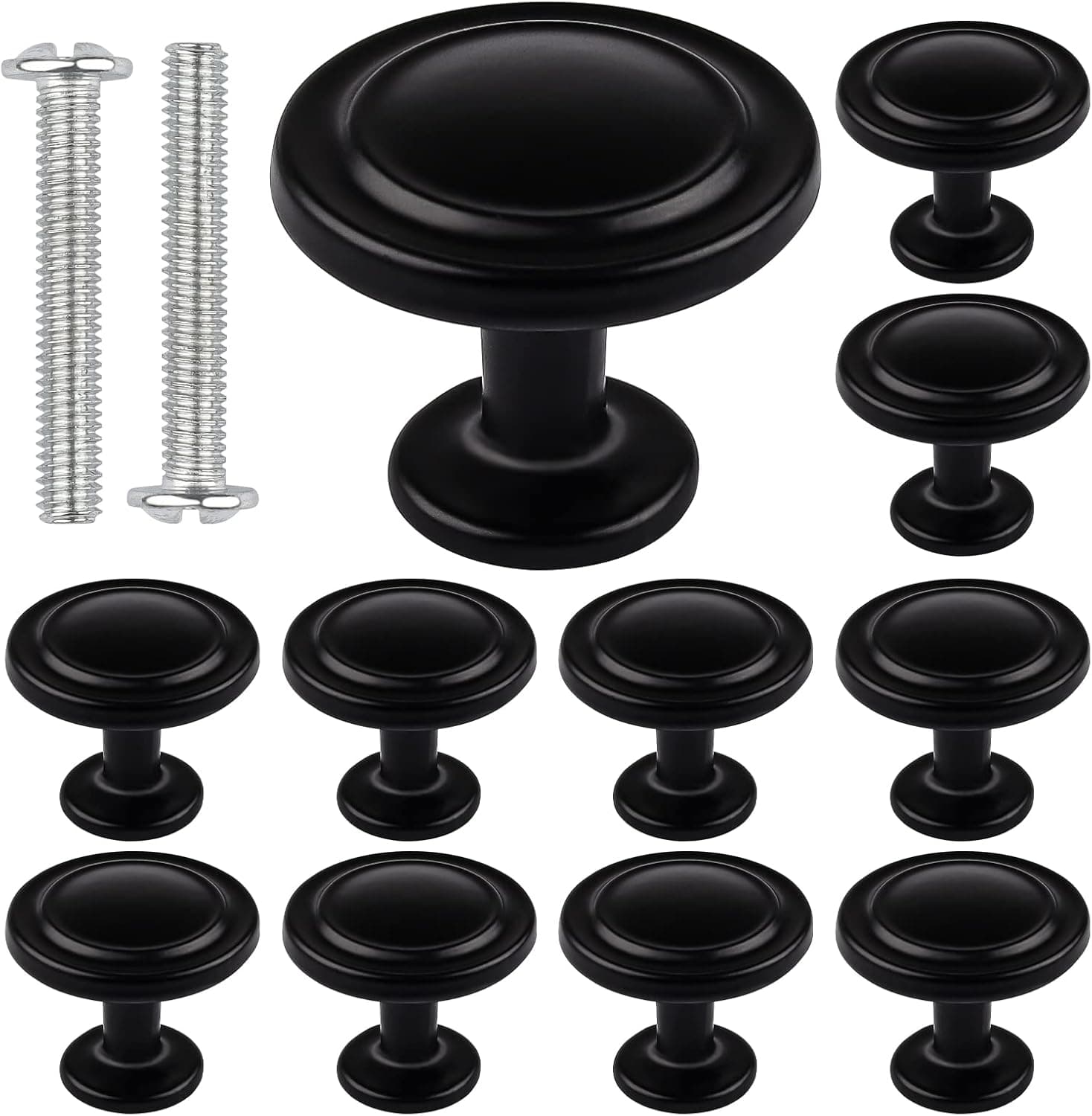 Kalolary Black Kitchen Cabinet Knobs 1-1/4 Inch Round Drawer Handles Single Hole Cabinet Knobs for Dresser Drawers Bathroom Cabinet Hardware - 10 Pack