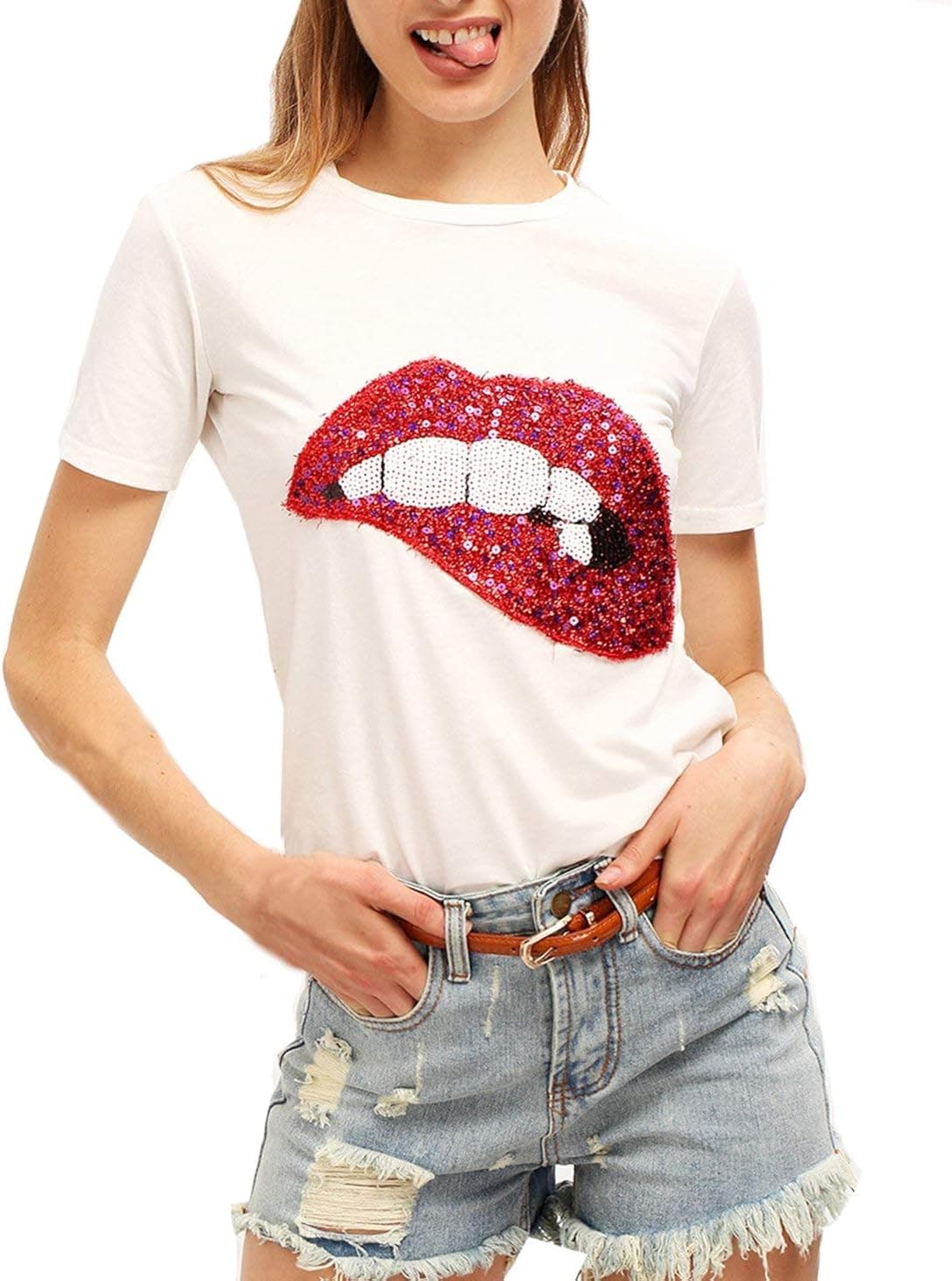 Romwe Women's Summer Short Sleeve Cute Print T Shirts Tops